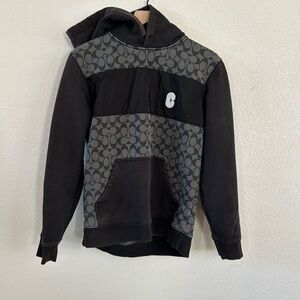 Coach Black and Gray Signature 'C' Panel Crewneck Hoodie